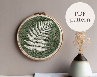 PDF Punch needle pattern for beginners - fern hoop wall hanging