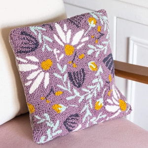 Floral cotton punch needle cushion / pillow kit (Teacher gift, sustainable craft, vegan craft)