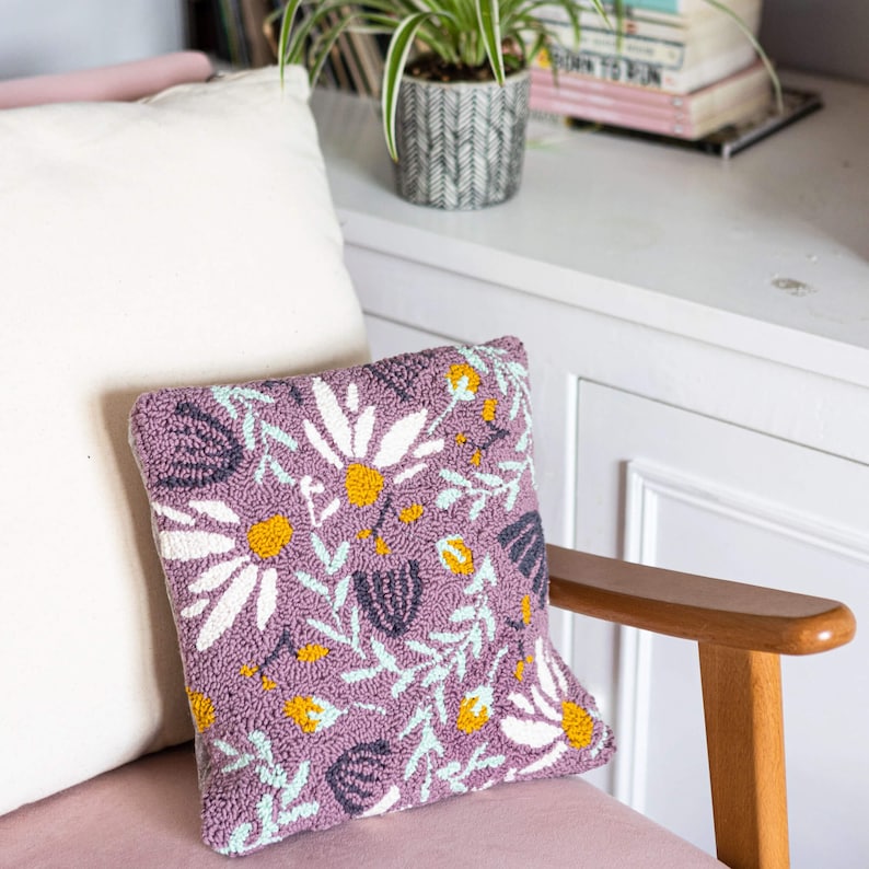 Floral cotton punch needle cushion / pillow kit Teacher gift, sustainable craft, vegan craft image 3