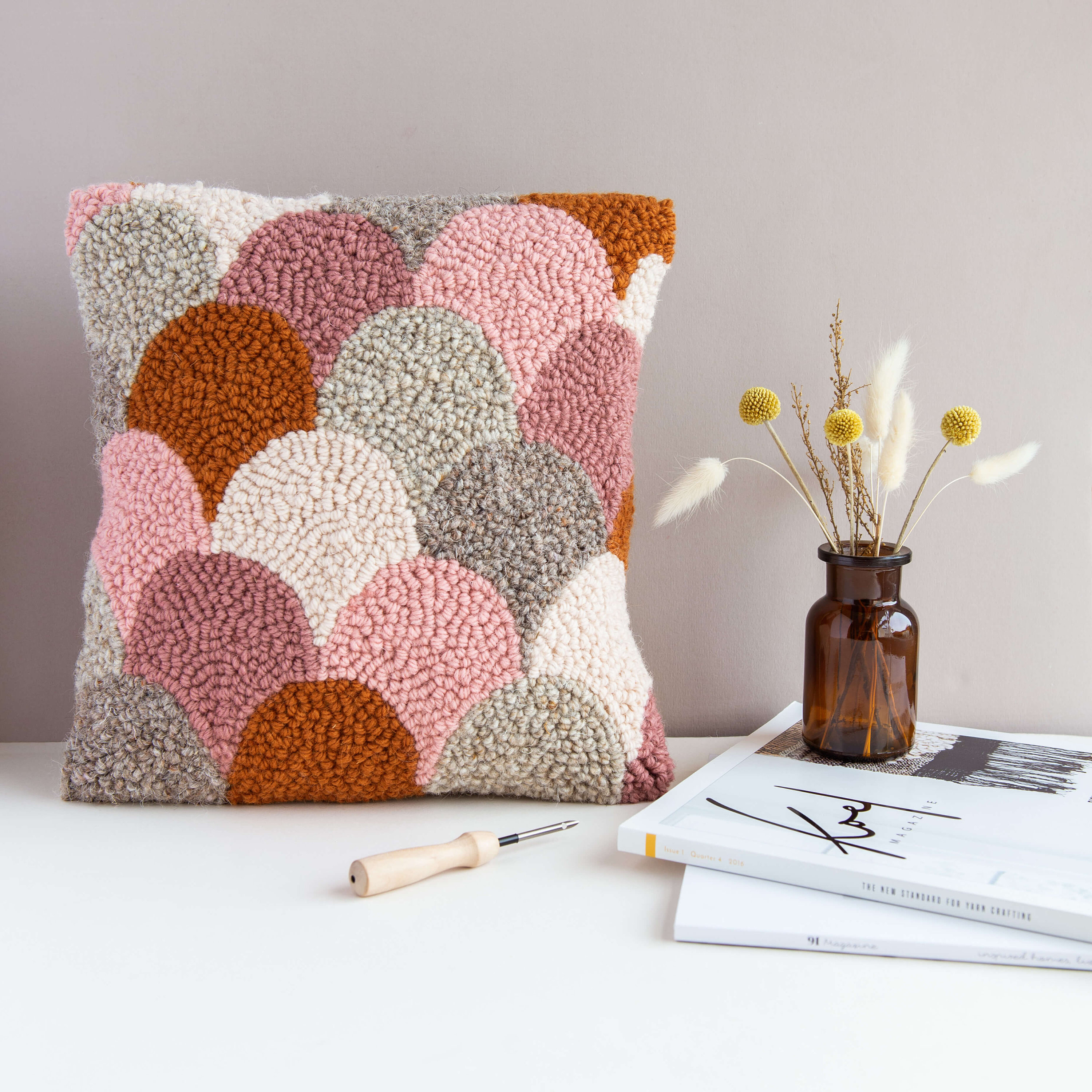 Punch needle cushion / pillow kit beginner level scallop Etsy