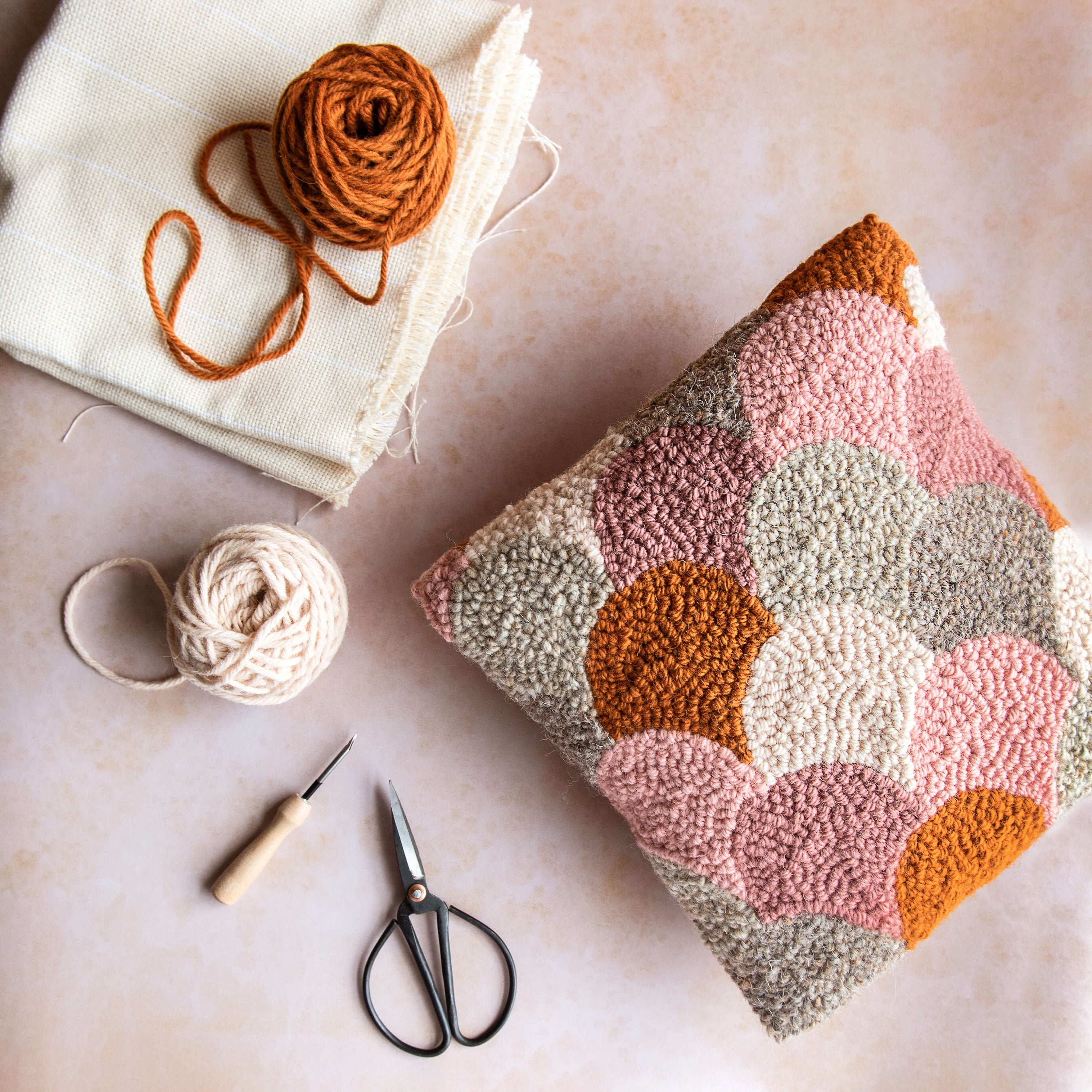 Punch needle cushion / pillow kit beginner level scallop Etsy