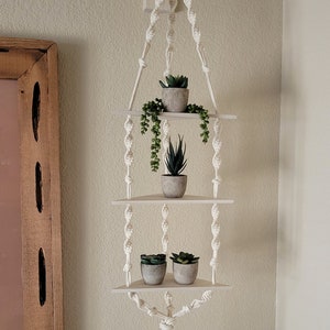 Hanging Macrame Corner Shelf Petite Macrame Wood Shelf 3 Tier Macram Shelf 3 Tier Hanging Macrame Shelf Macrame Shelf Hanging Shelf