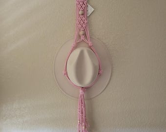 Percha de macramé para sombreros: almacenamiento y exhibición de sombreros bohemios, decoración con cuentas de madera