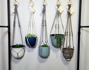 Maceta colgante de macramé sin borlas: decoración bohemia minimalista
