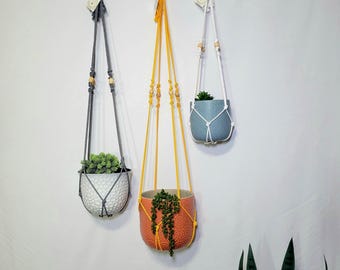 Colgador de plantas de macramé, aro de madera, decoración bohemia para el hogar