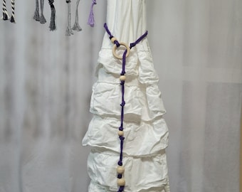 Abrazadera de cortina de macramé bohemio con anilla de madera, 41", regalo para inauguración de la casa