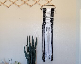 Macrame Wall Hanging, 15x54 Boho Macrame Wall Hanging, Macrame Wall Hanging, Modern Macrame, Boho Home, Black and White Decor, Boho Modern
