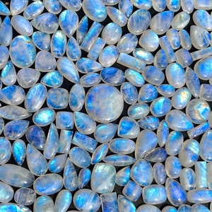 Genuine Rainbow moonstone cabochon lot blue moonstone cabs flat back multi flash
