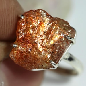 Sunstone Ring Raw Cut – Boho Crystal Jewelry Rustic Stone Ring
