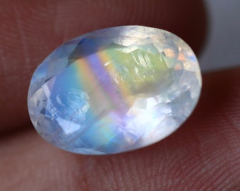 Rainbow Moonstone Faceted Cut • Loose Gem for Jewelry • Blue Flash Moonstone for Designers