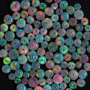 loose Ethiopian opal beads bulk wholesale loose rondelle / round beads multi fire drilled beads natural welo opal beads