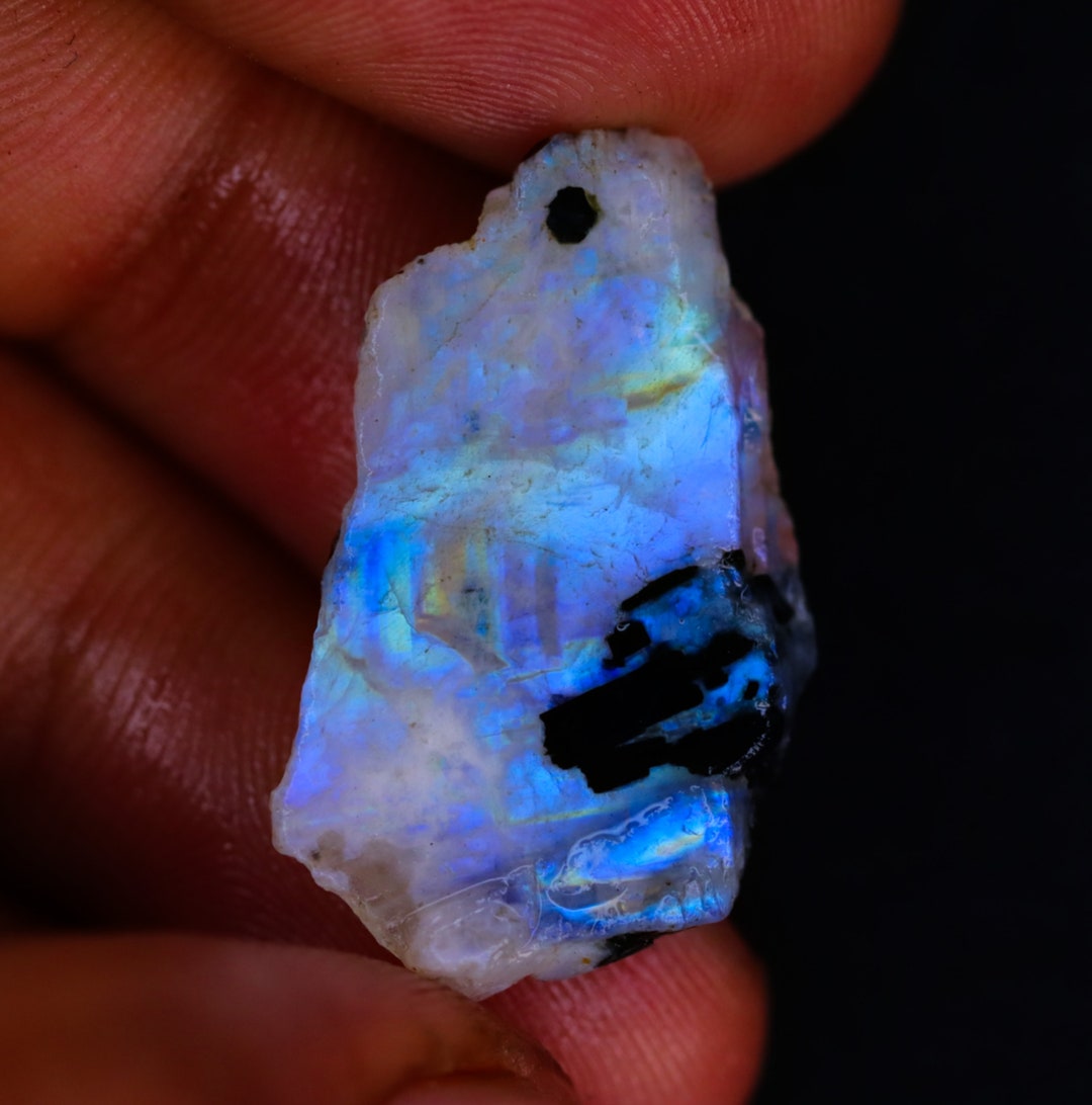 Genuine Raw Rainbow Moonstone Rough Gemstone Chunk Blue and Etsy UK