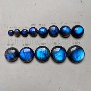 Cabochon Labradorite 6-20 mm, Cabochon Labradorite bleu de forme ronde, dos plat, tailles Cab 6,7,8,9,10,11,12,13,14,15,16,17,18,19,20 mm