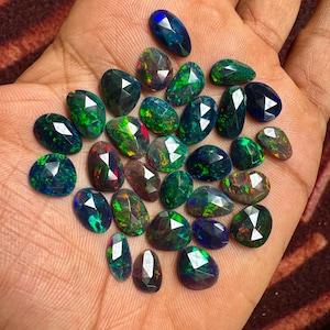 Bulk Ethiopian black opal rose cuts free form faceted rose cut opal slices for jewelry making