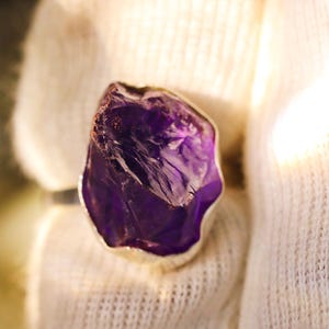 Handmade Amethyst Ring • Raw Stone Jewelry • Birthstone Ring for Her • Natural Crystal Statement Ring
