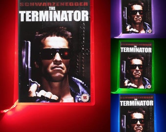 Upcycled-Tablelamp-The Terminator-Multicolour Neon Dvd-Scifi-Schwarzenegger-Movie Decor-Any Movie Made to Order