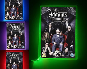 Upcycled-Tablelamp-Addams Family-RGB Multicolour Neon Dvd-Movie Decor-Horror Decor-Any Movie Made to Order