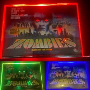 Upcycled DVD Case-Tablelamp-Dawn of the Dead-Multicolour Neon DVD-Horror Decor-Horror Merchandise-Horror Dvds