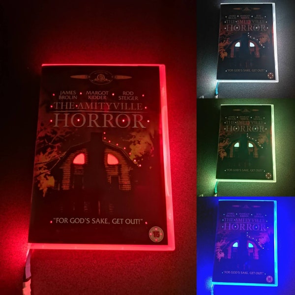 Upcycled DVD Case,Amityville Horror, Neon Multicolour Nightlight, Dvd, Horror, Horror Movies, Any Movie Made to Order