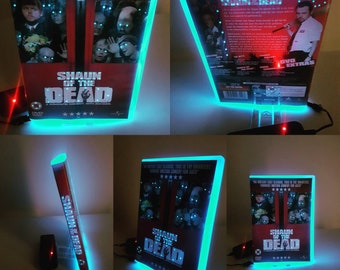 Custodia DVD riciclata-lampada-lampada da scrivania-luce notturna-Shaun of the Dead-decorazione horror-riciclata-film horror-neon-led-multicolore-commedia-zombie