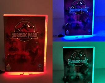 Upcycled,Jurassic Park Lamp , Multicolour Neon Nightlight, Dvd,Tablelamp, Any Movie Made to Order