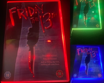 Custodia per DVD riciclata-lampada-lampada da scrivania-luce notturna-venerdì 13-decorazione horror-riciclata-film horror-neon-led-Jason