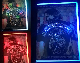 Upcycled-Tablelamp-Sons of Anarchy-MultiColour Neon Dvd-Desklamp-Any Movie made to order