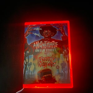 Upcycled DVD Case-Tablelamp-Nightmare on Elm Street-Multicolour Neon DVD-Freddy Kruger-Horror Movies-Horror Decor-Halloween Decor