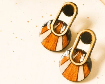 Handmade wood earrings terracotta, earthy statement earrings, hand painted jewelry for woman