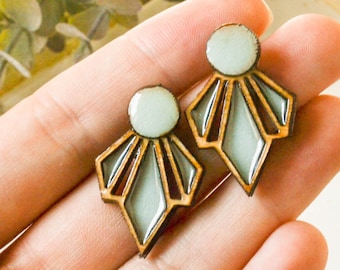 Art deco statement earrings, Art nouveau blue earrings, vintage modern style, women gift idea