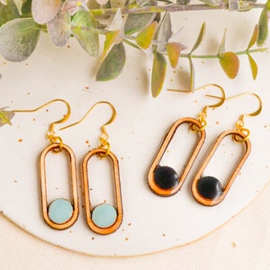 Minimalist long dangle earrings black, simple modern drop earrings, everyday lightweight earrings, women gift ideas image 2