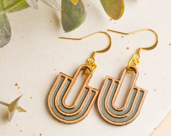 Art deco earrings geometric, dangle earrings modern vintage, blue earrings rainbow, art nouveau jewelry