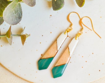Turquoise dangle bar earrings, modern colorful long earrings, lightweight hypoallergenic earrings, sustainable jewelry gift