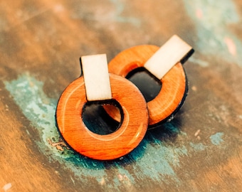 Modern stud earrings geometric, orange circle earring, resin statement earrings, retro handmade jewelry for her