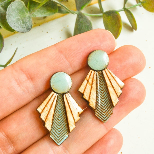 Art deco statement earrings, art nouveau turquoise earrings, vintage modern style, women gift