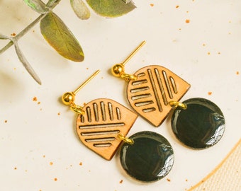 Statement wood dangle earrings, modern elegant earrings, fashion jewelry for women, unique handmade gift