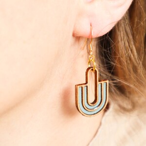 Vintage modern earrings, fan art deco dangle earrings, geometric dangling earrings, mid century inspired jewelry image 3