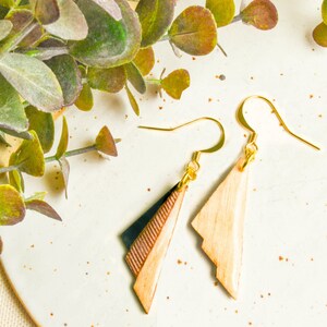 Modern wood earrings dangle and boho chic jewelry