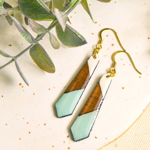 Sustainable drop wood earring and wooden jewelry for her