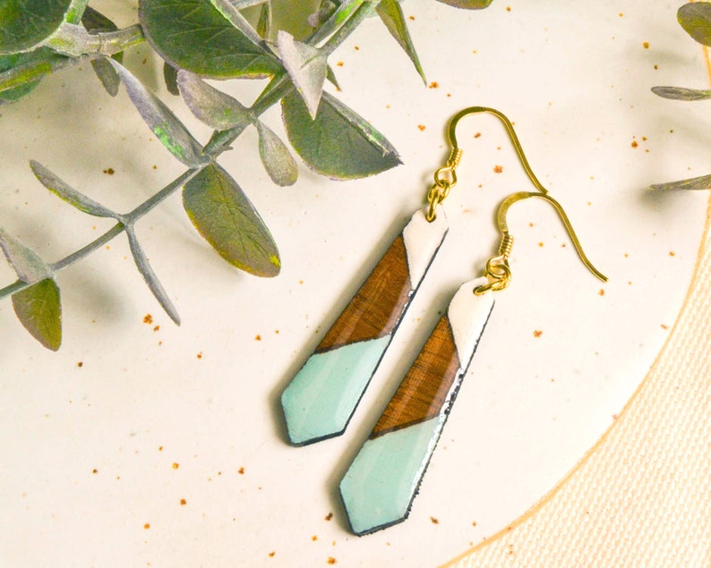 Sustainable drop wood earring and wooden jewelry for her