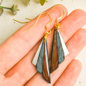 Long boho wood earrings dangle  and turquoise brown wooden earrings