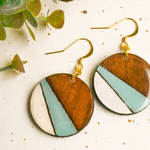 Statement dangle hoop earrings, boho drop earrings, large wood earrings dangling, gift for her