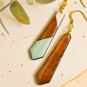 Sustainable drop wood earring, women gift ideas