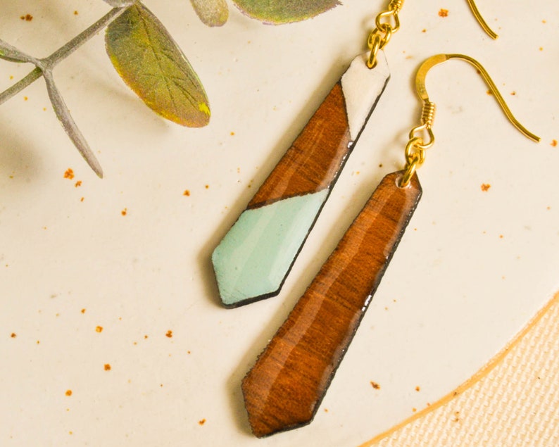 Sustainable drop wood earring, women gift ideas