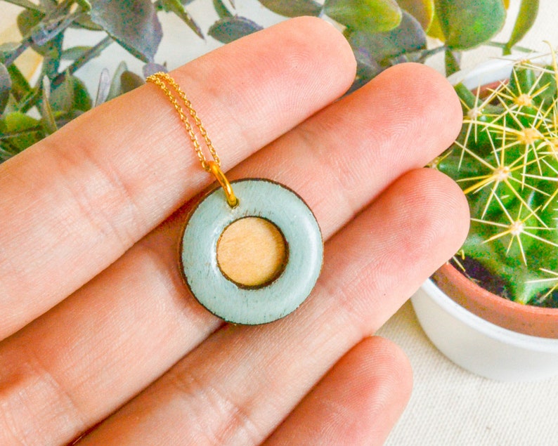 Dainty Gold wood necklace, Essential Oil diffuser necklace, aromatherapy jewelry, meditation gifts for women Blue