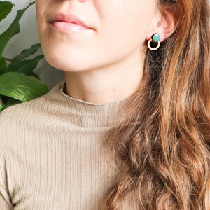 Simple unique stud earrings, turquoise modern studs, minimalist blue earrings, sustainable gifts for her image 5