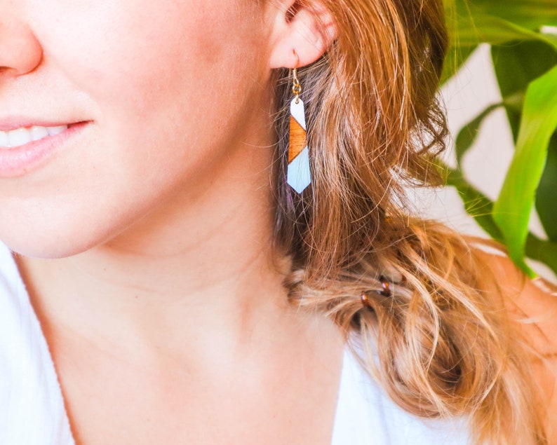 Sustainable wood earrings and modern jewelry her
