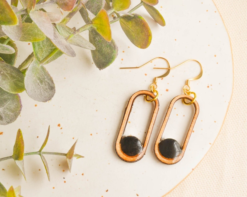 Abstract modern dangle earrings, simple long earrings, geometric bold dangly, statement minimalist jewelry handmade Black
