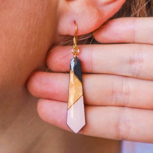 Modern wood earrings and ethical fashion jewelry