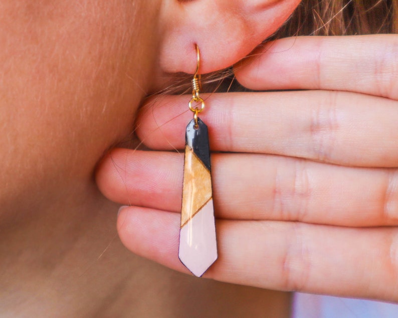 Modern wood earrings and ethical fashion jewelry